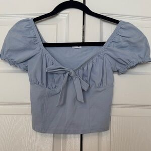 Garage Light Blue Puff Sleeve Crop Top